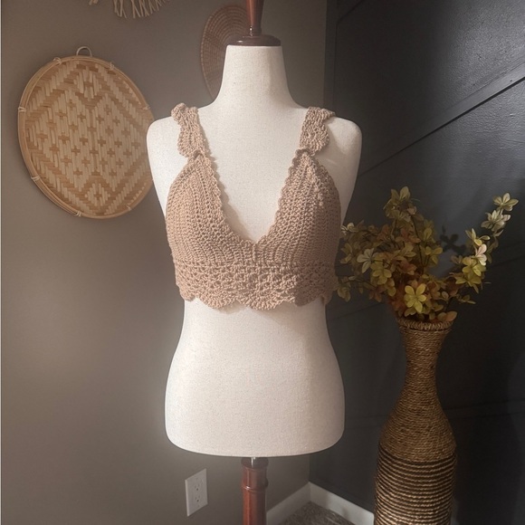 Altar'd State Tops - Altar'd State Beige Crochet Crop Top